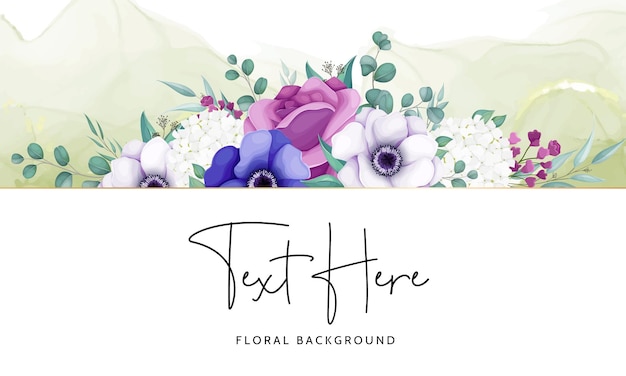 Botanical Floral Background Template Design Featuring Poppy, Anemone Flowers, and Rose – Free Download