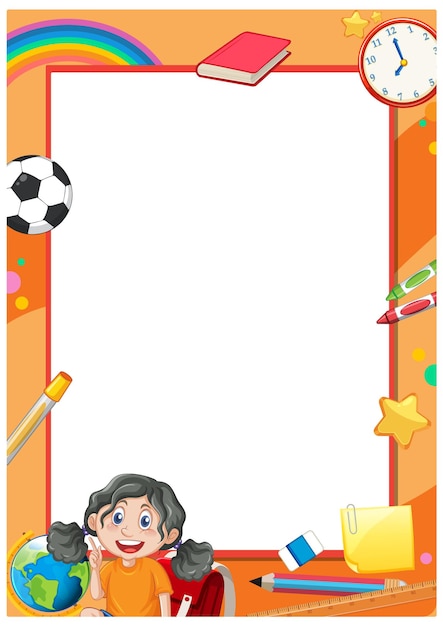 Cute Cartoon Student with Learning Tools Border Frame – Free to Download