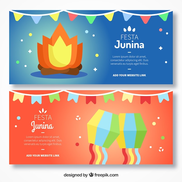 Festa Junina Banners featuring Bonfire and Kites – Free Download