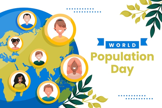 Flat World Population Day Background Featuring Planet and People – Free Download