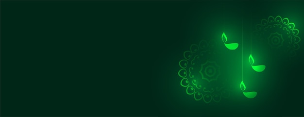 Shiny Green Eco Happy Diwali Banner with Text Space – Free Download