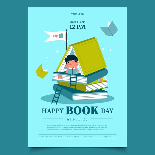 Vertical Poster Template for Flat World Book Day – Free Download