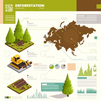 Deforestation Isometric Infographic Set with Statistics and Percentages – Free Download