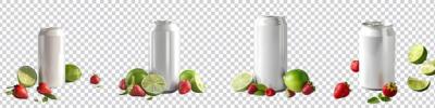 A Set of Soda Can Mockup Featuring Lemon and Strawberry on Transparent Background – Free Download