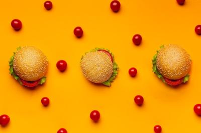 Flat Lay Burgers with Cherry Tomatoes – Free to Download