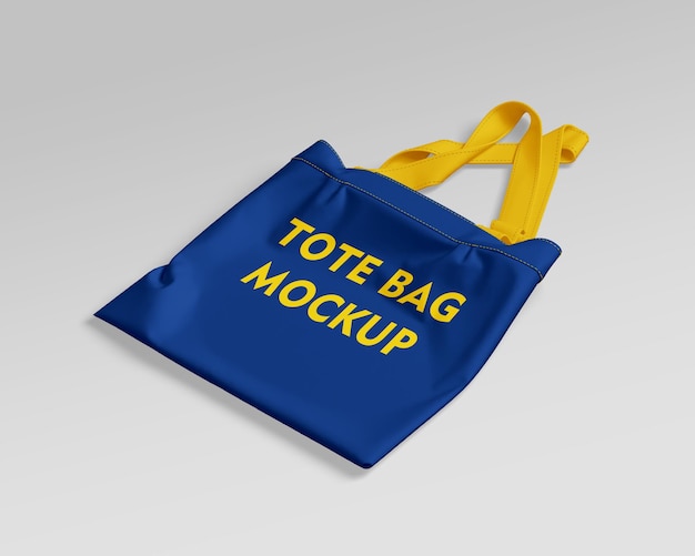 A Blue Tote Bag Mockup PSD with Yellow Straps – Free Download