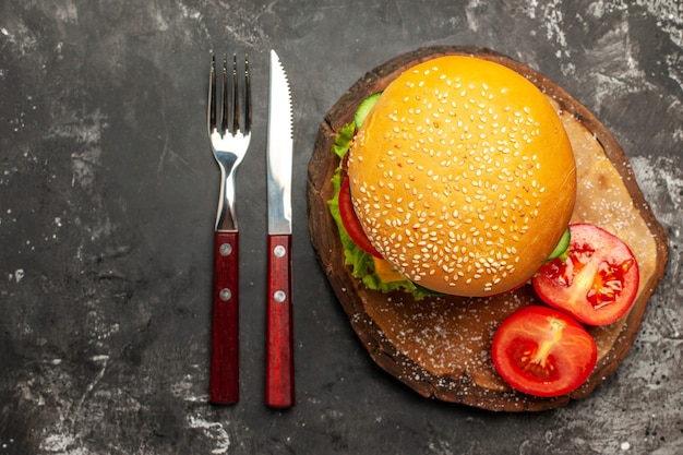 Top View of a Delicious Meat Burger with Vegetables and Cheese – Free Download