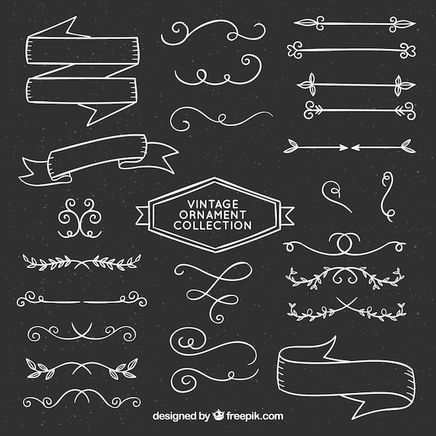 Vintage Ornament Collection in Blackboard Style – Free Download