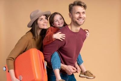 Family of Three Ready for a Travel Vacation with Luggage – Free Stock Photo, Download Free