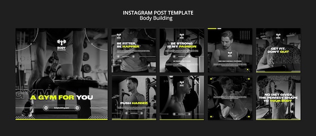 Flat Design Body Building Instagram Posts – Free Download