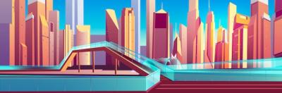 Pedestrian Overpass in Modern City Cartoon Vector – Free to Download