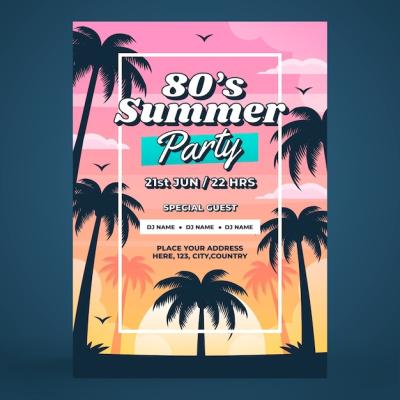 Gradient Vertical Poster Template for 80s Themed Summer Party – Free Download