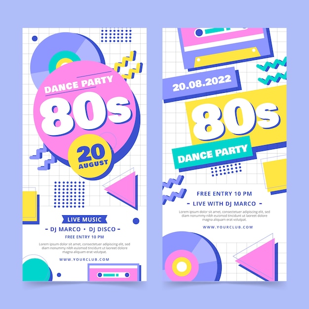 Vertical Hand Drawn 80s Party Banner – Free Download