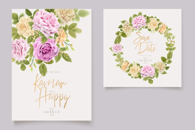 Elegant Watercolor Soft Rose Wedding Invitation Set – Free Download