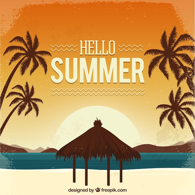 Hello Summer Background with Vintage Beach Style – Free Download