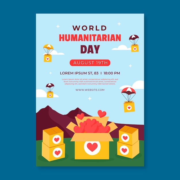 Flat Vertical Poster Template for World Humanitarian Day Awareness – Free Download