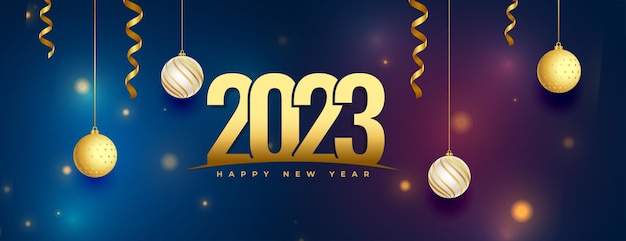 Decorative Happy New Year 2023 Banner with Confetti and Ball – Free Download