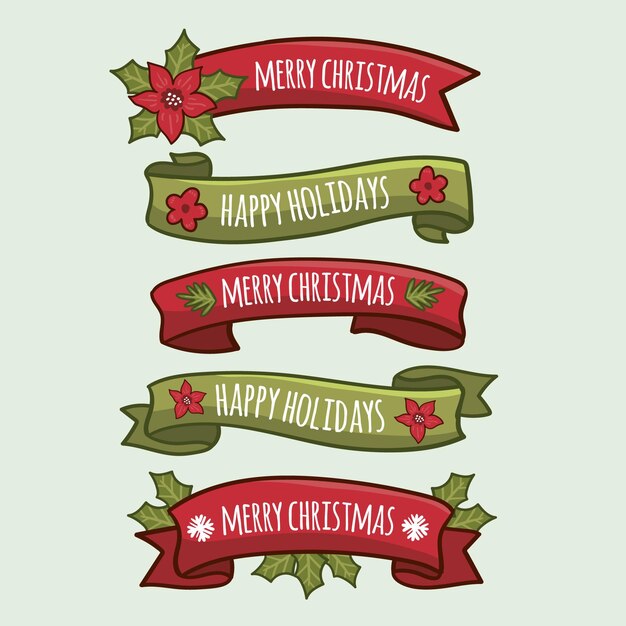 Hand Drawn Christmas Ribbon Collection – Free Download