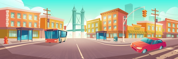 City Crossroad with Bus and Car Intersection – Free Download