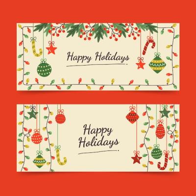 Hand Drawn Flat Happy Holidays Christmas Banners Set – Free Download