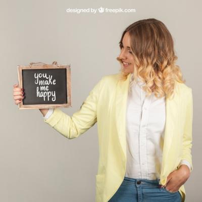 Presentation Concept Featuring Woman Holding Slate – Free Download