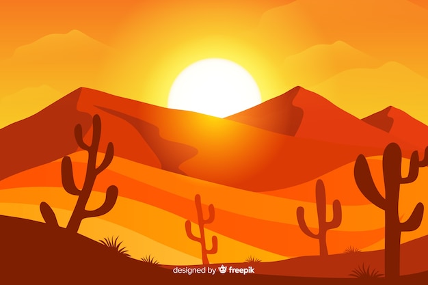 Illustrated Desert Landscape with Sun – Free Download