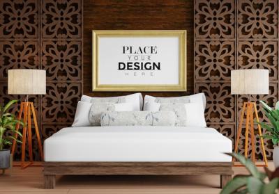 Poster Frame Mockup in a Bedroom – Free Download