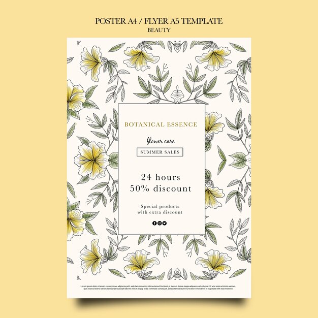 Vertical Poster Template for Beauty Products Featuring Hand Drawn Flowers – Free Download