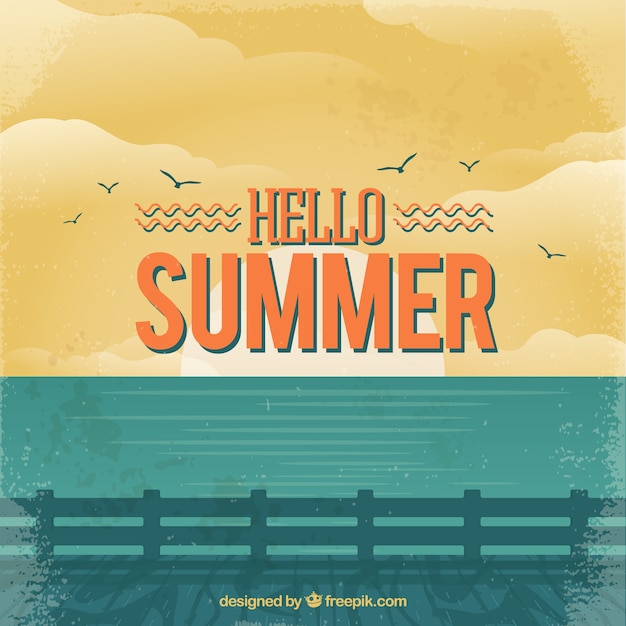 Hello Summer Background with Vintage Beach Style – Free Stock Photo for Download