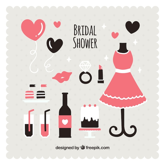 Black and Pink Wedding Accessories in Flat Design – Free Download