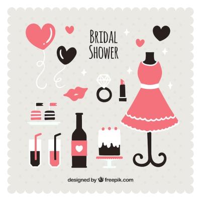 Black and Pink Wedding Accessories in Flat Design – Free Download