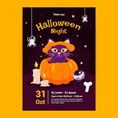 Flat Halloween Vertical Poster Template – Free Download