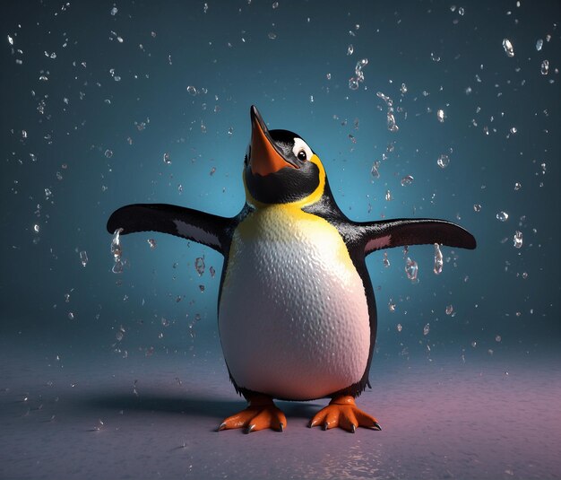 A penguin with a splash of water and blue background – free stock photo, download for free