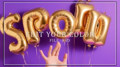 Gold Balloons Creating SPON on a Purple Backdrop – Free Stock Photo, Download for Free