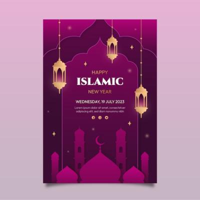 Gradient Vertical Poster Template for Islamic New Year Celebration – Free Download