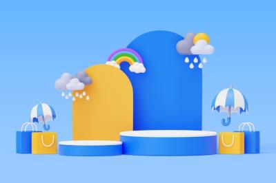 3D Background with Podium for Monsoon Season Sales – Free Download