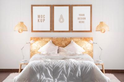 Mock-up Frames Arrangement in Bedroom – Free Download