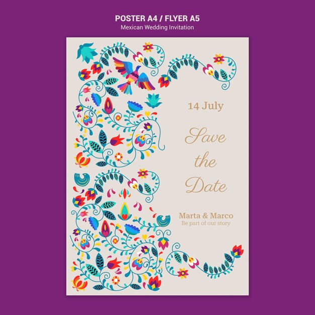 Floral Mexican Wedding Invitation Poster Template – Free to Download