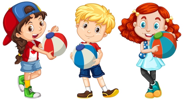 Three Kids Playing with a Colorful Ball – Free Download