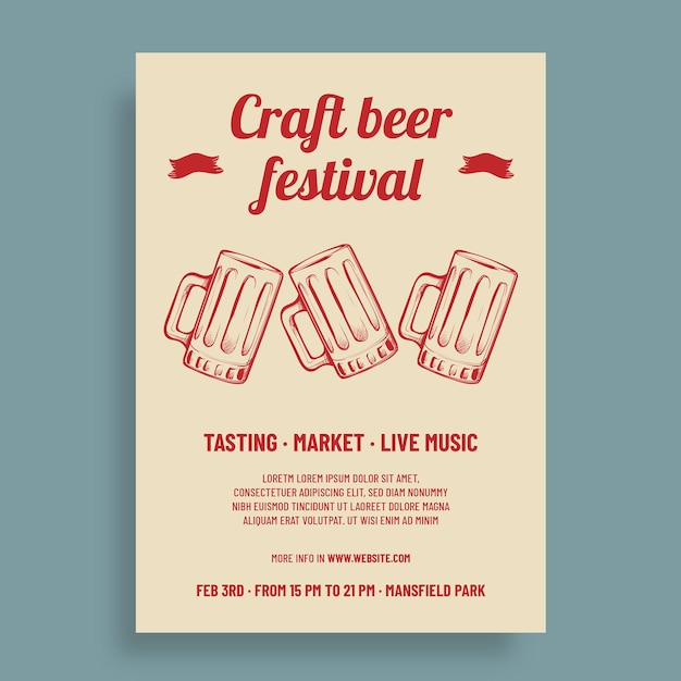 Duotone Hand-Drawn Craft Beer Festival Poster – Free Download