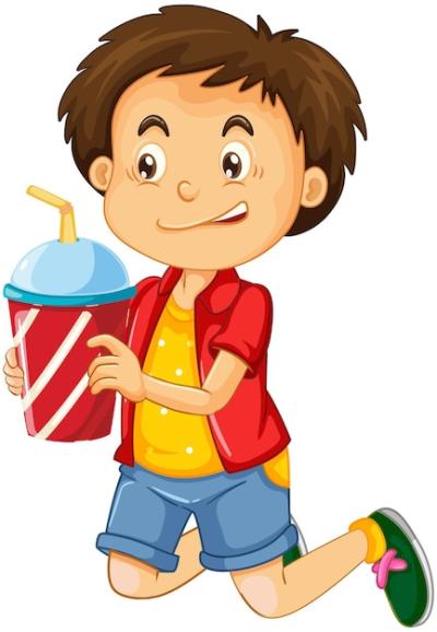 Happy Boy Cartoon Character with a Drink Plastic Cup – Free Download