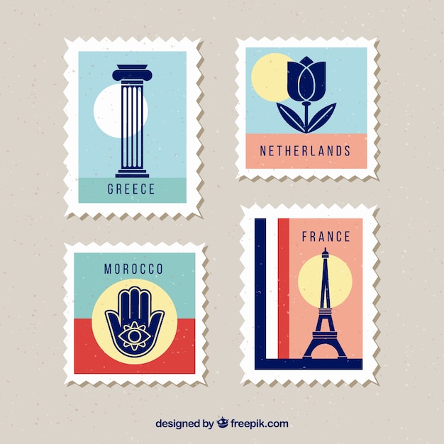 Vintage Style Landmark Stamps from Different Cities – Free Download