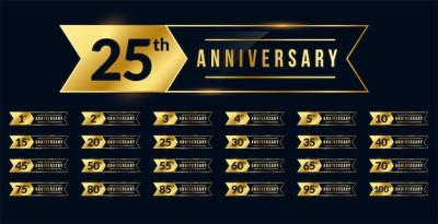 Golden Ribbon Anniversary Labels Set – Free Download