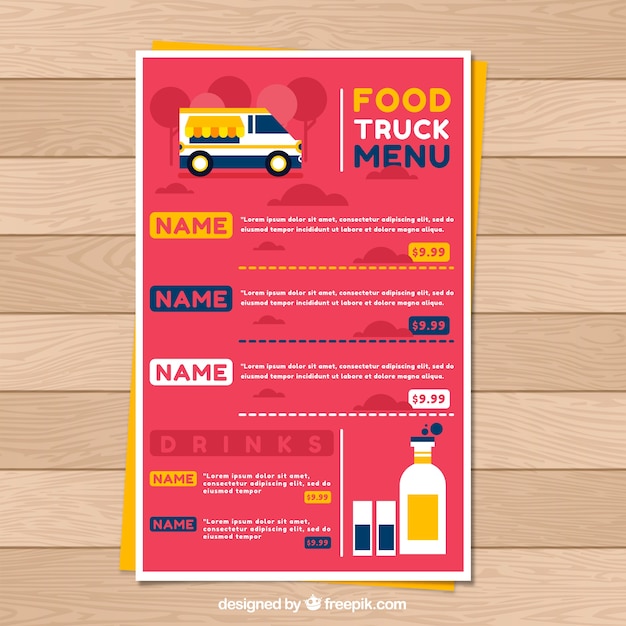 Flat Design Food Truck Menu Template – Free Download