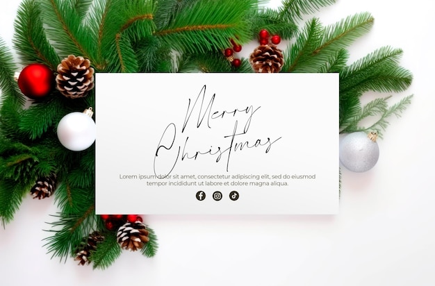 White Card Banner on Decorative Background with Christmas Balls – Free Download