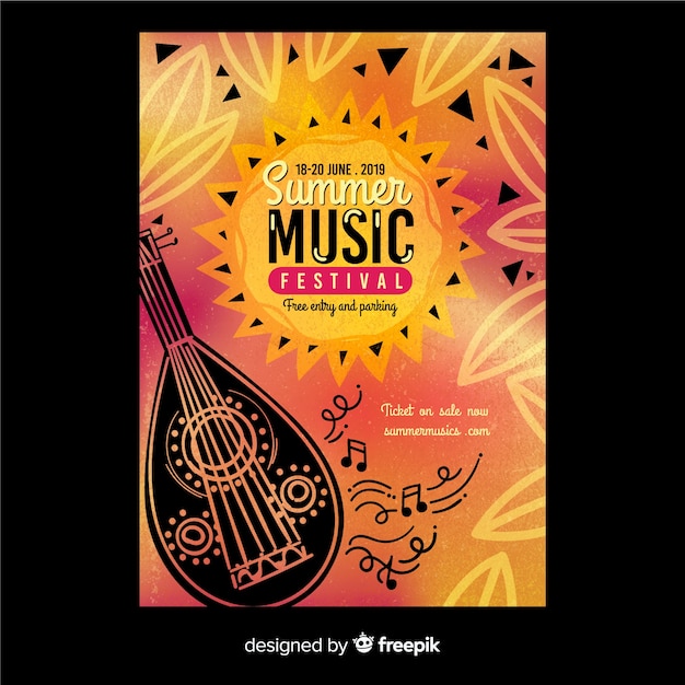 Hand Drawn Music Festival Poster Template – Free Download