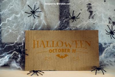 Cardboard and Cobweb Halloween Mockup – Download Free Stock Photo