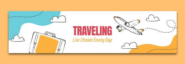 Hand Drawn Travel Agency Twitch Banner Featuring a Plane – Free Download