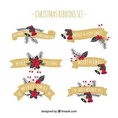 Golden Christmas Ribbons Set – Free Download for Stunning Designs