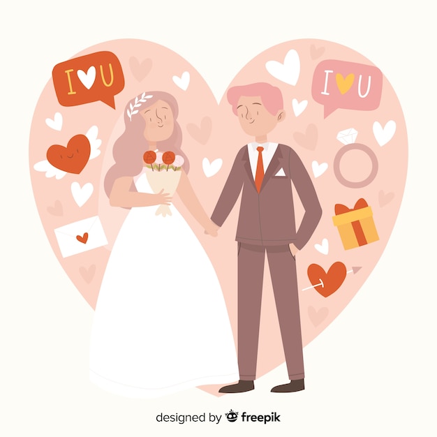 Hand-Drawn Style Wedding Couple Vector Template – Free Download